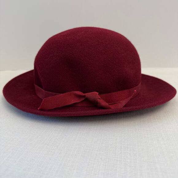 GEORGE W. BOLLMAN & CO. Vintage Women's Doeskin Felt Wool Hat Burgundy Wine - Picture 2 of 10